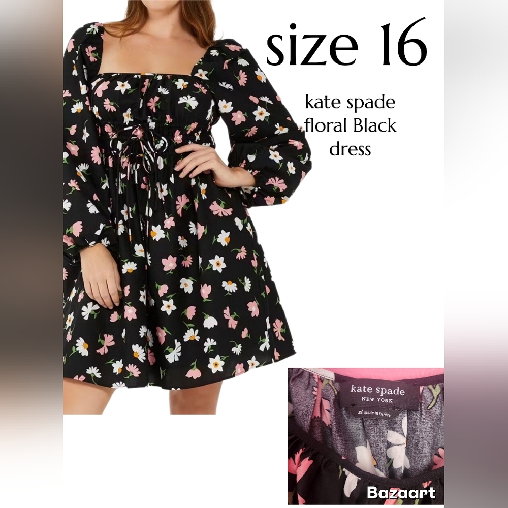 Kate Spade Black Dress with Pink and White Floral Pattern